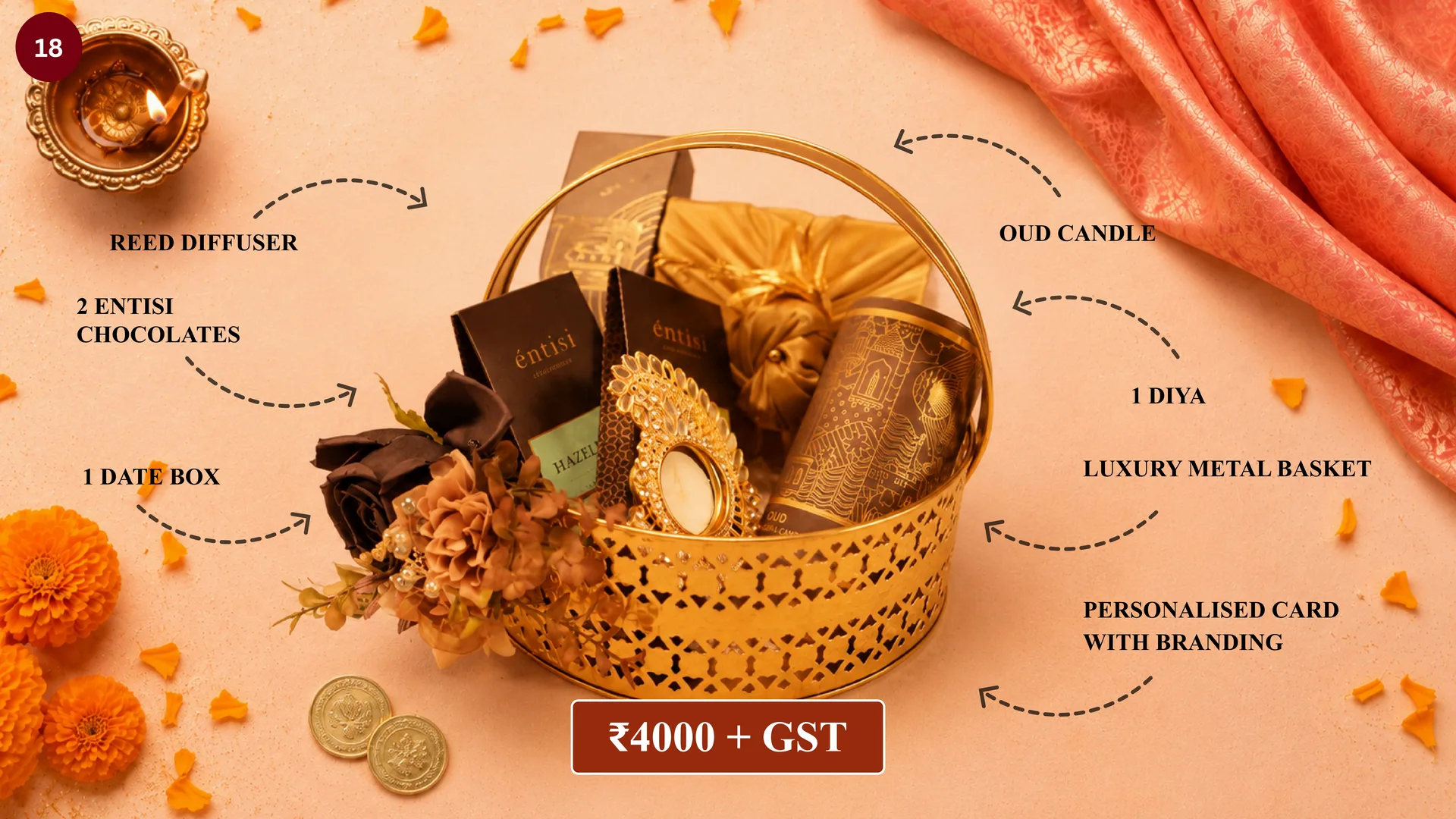 GOLD METAL BASKET HAMPER