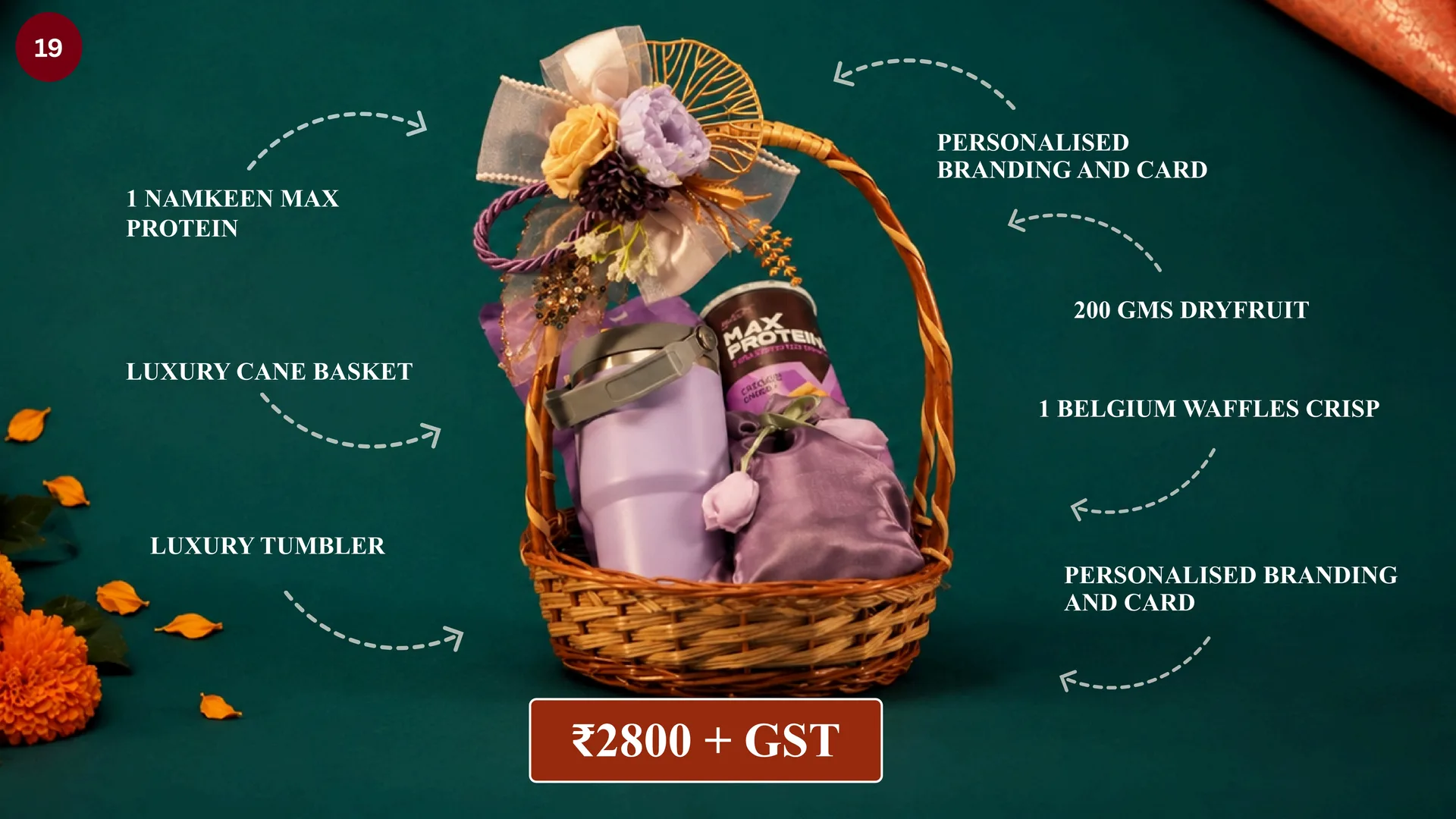 CANE BASKET WITH PURPLE TUMBLER HAMPER media 2