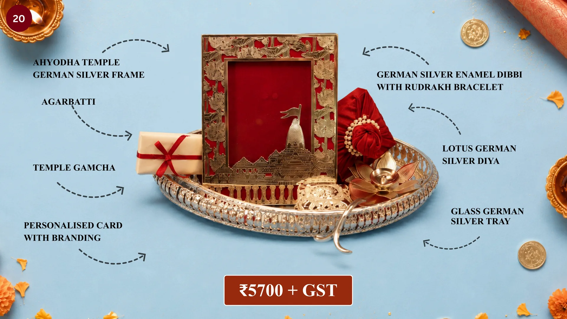 AYODHYA TEMPLE GERMAN SILVER FRAME TRAY HAMPER media 2