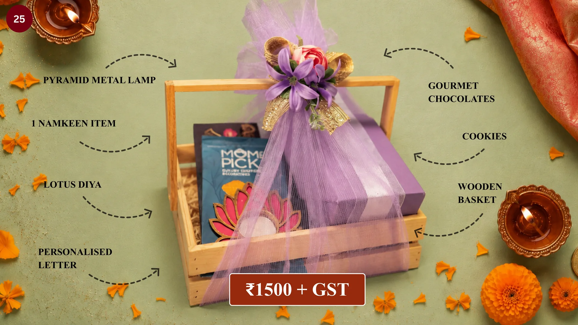 WOODEN BASKET HAMPER WITH NET FLOWER media 2