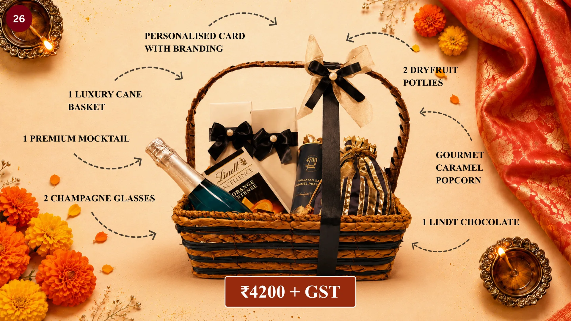LUXURY CANE BASKET WITH CHAMPAGNE GLASSES HAMPER media 2