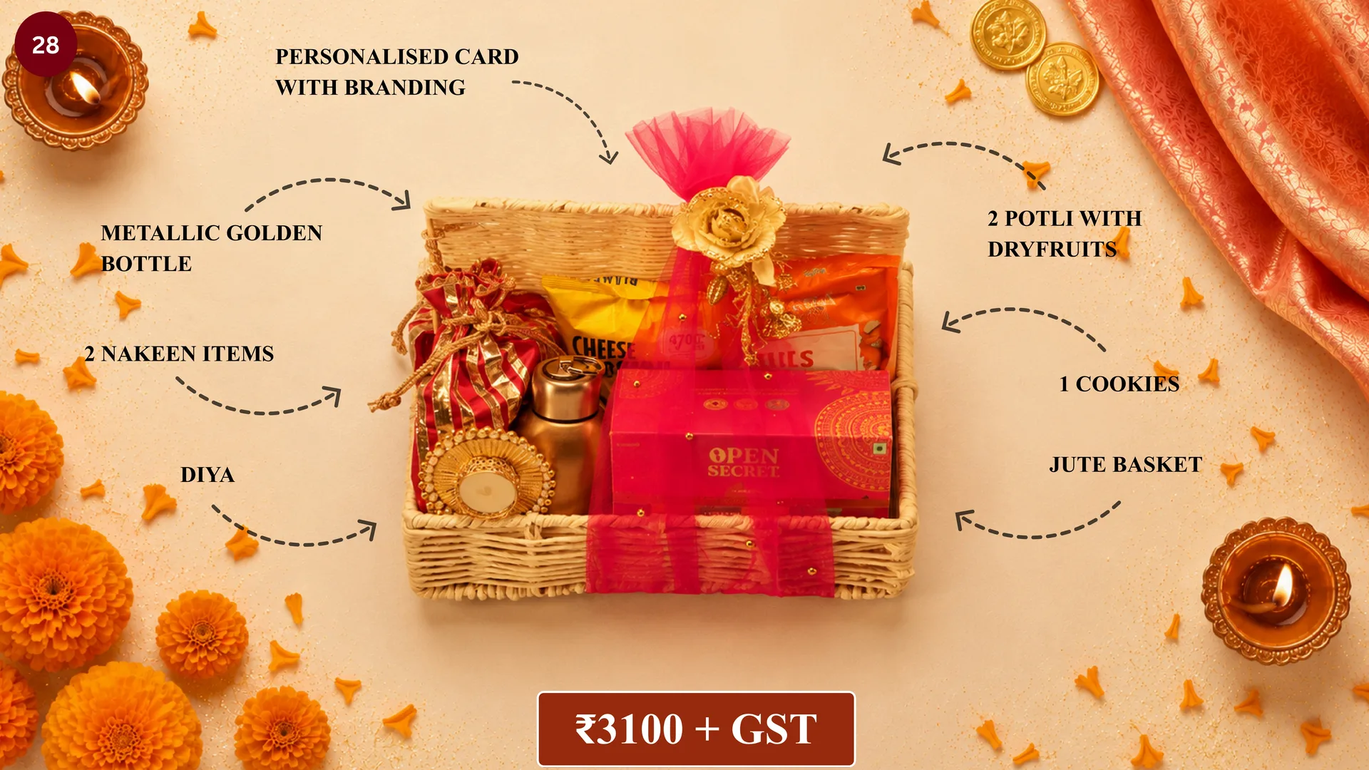 LIDDED JUTE BASKET HAMPER WITH RED NET media 2