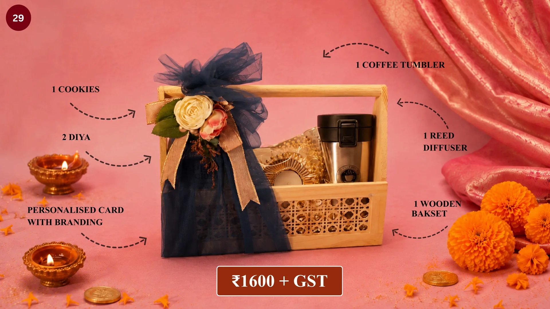 WOODEN RATTAN BASKET HAMPER WITH BLUE NET media 2