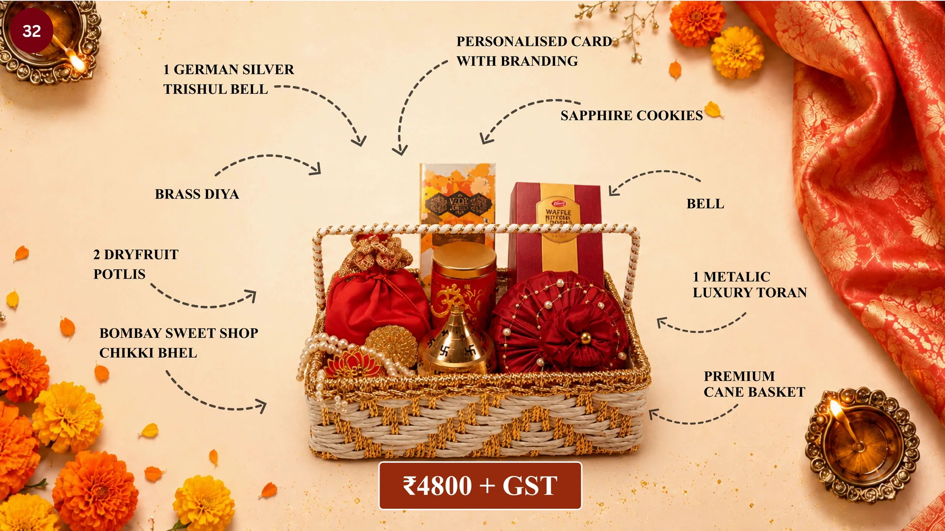 PREMIUM CANE BASKET HAMPER WITH TRISHUL BELL media 2